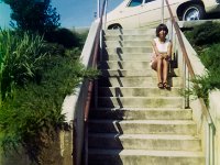 Susan on the steps where she had her motor cycle accident